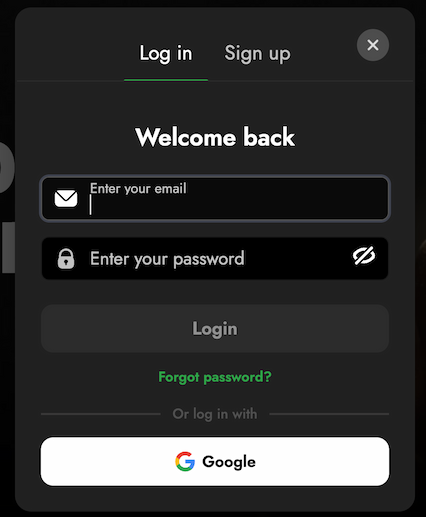 OscarSpin Login-Bildschirm